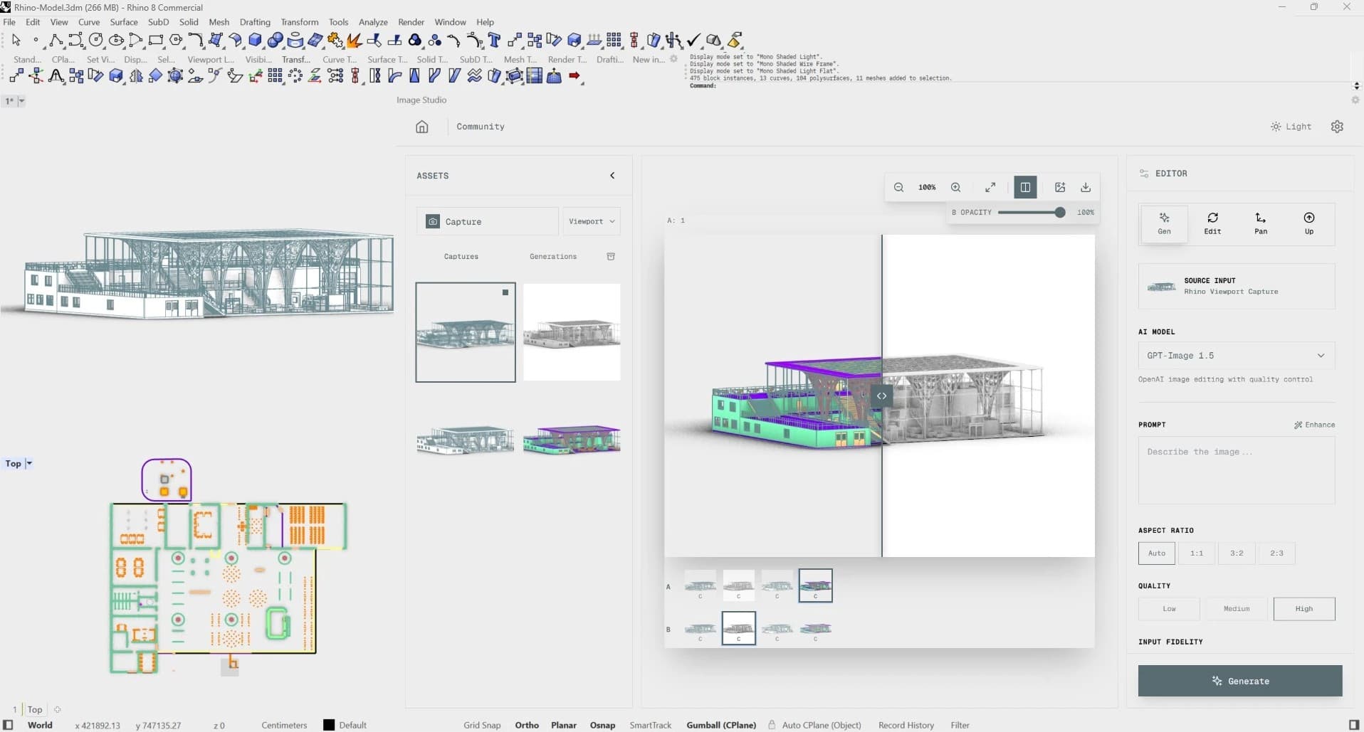Plugin docked inside Rhinoceros 8 viewport
