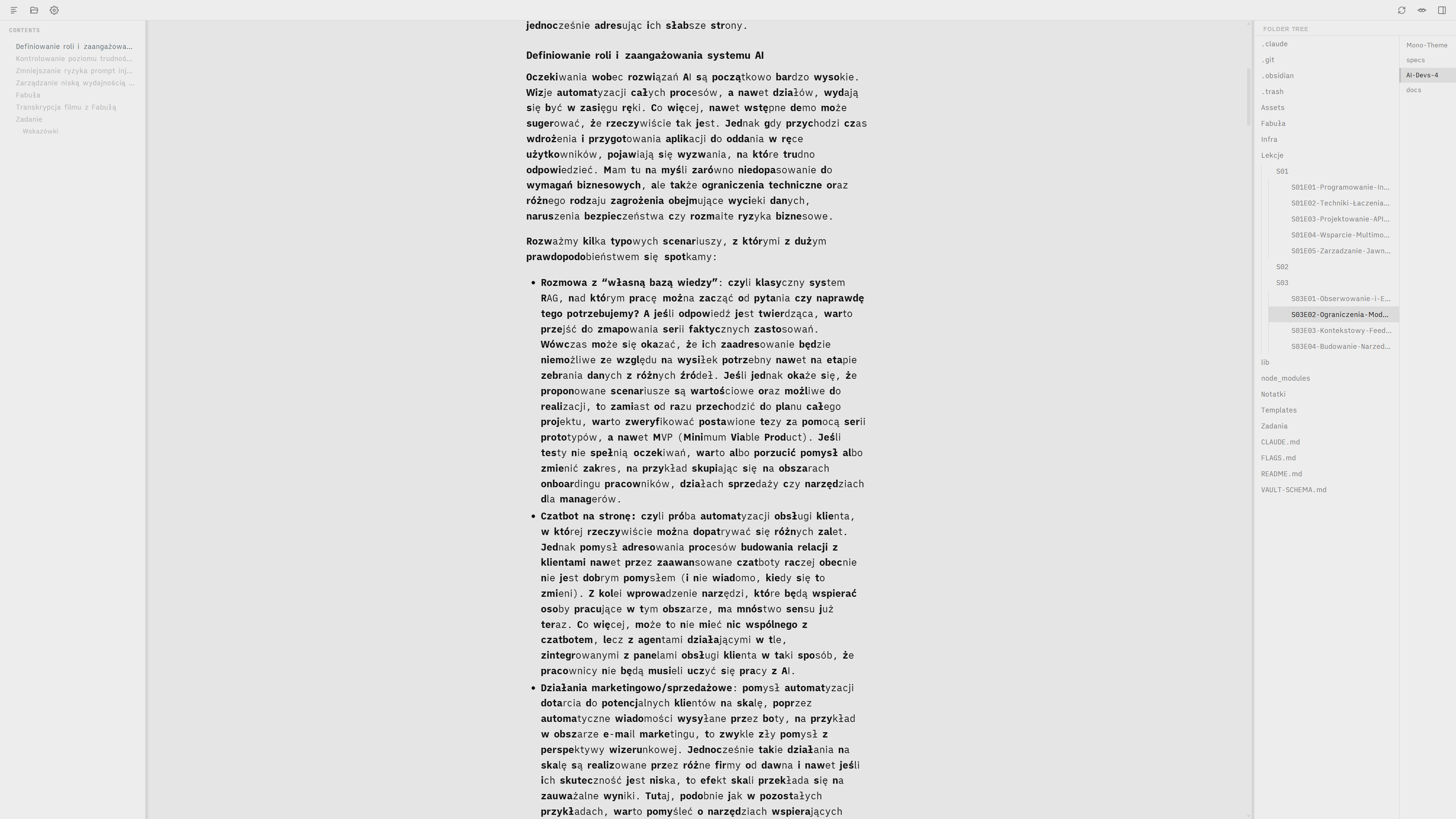 MonoReader z włączonym trybem Speed Read, pogrubione pierwsze sylaby słów dla szybszego skanowania tekstu